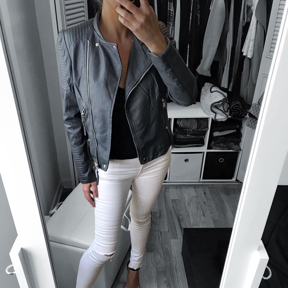 LAST 1✨Faux Leather Biker Jacket in Charcoal Gray - Picture 2 of 8